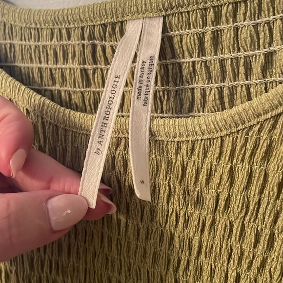 ANTHROPOLOGIE guacamole green Gauze Smocked Puff Sleeve Top Size Small - Picture 2 of 5